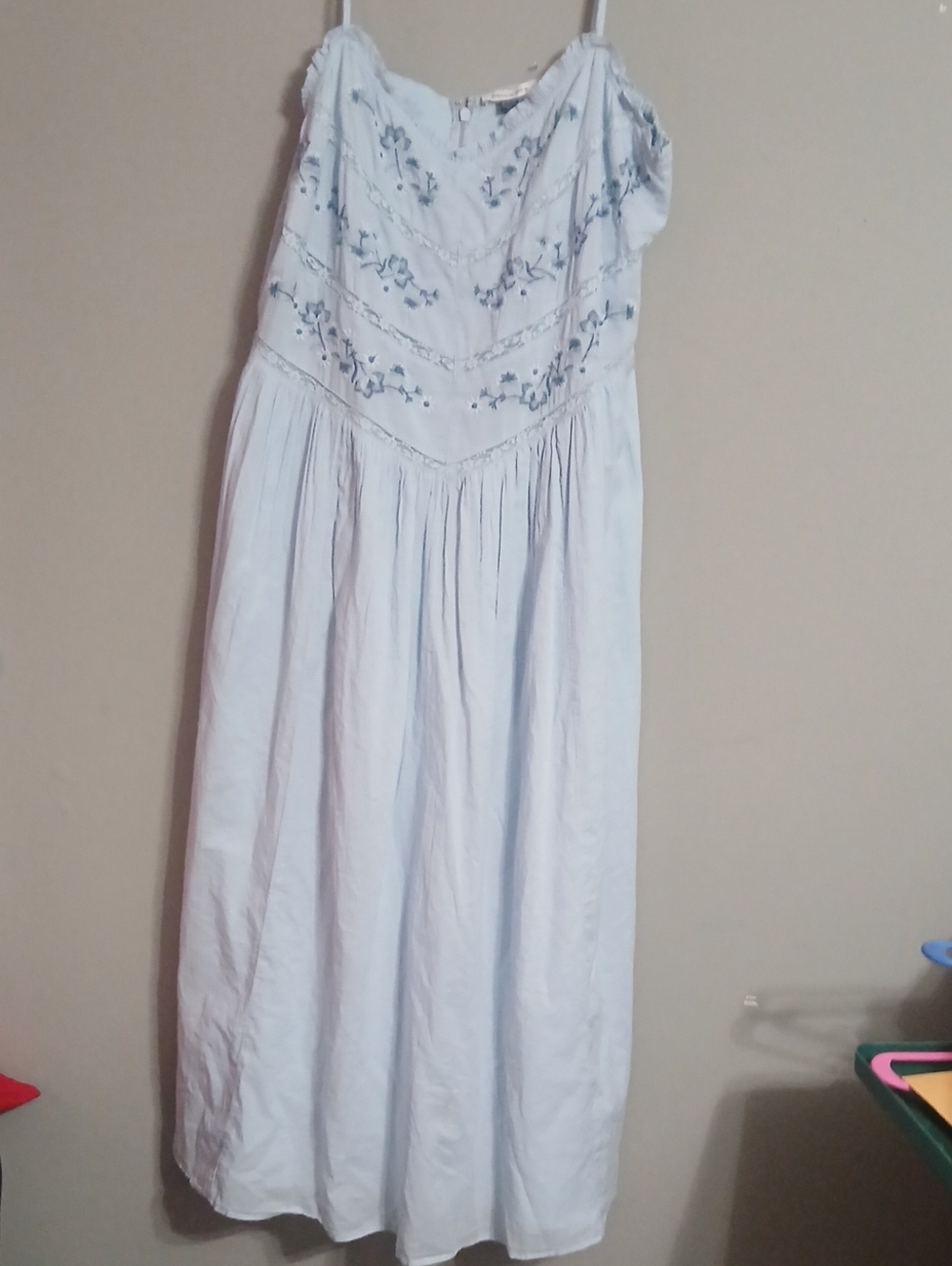 American Eagle Outfitters Light Blue Embroidered Maxi Dress